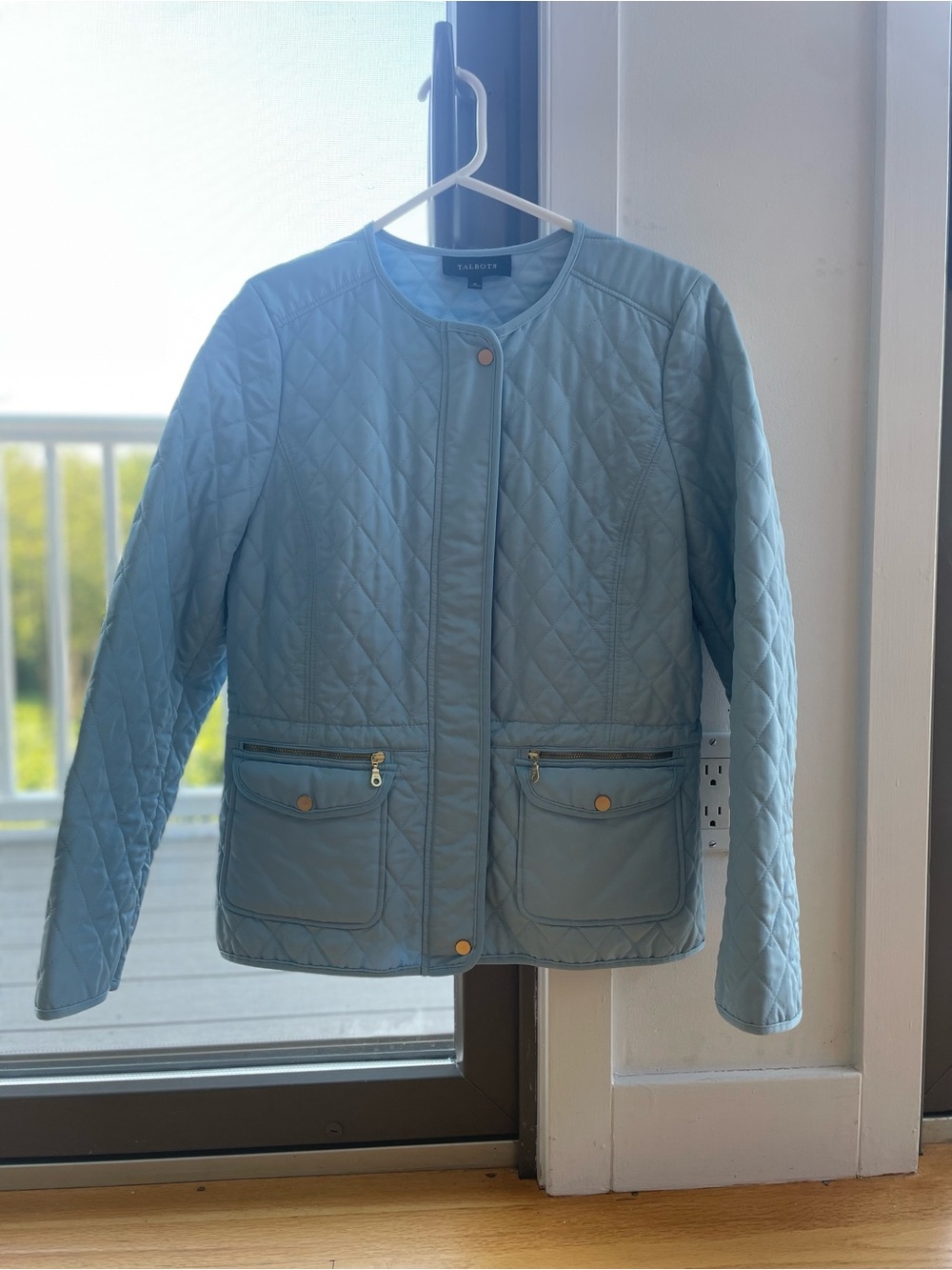 Talbots Powder Blue Quilted Round-Neck Jacket Medium